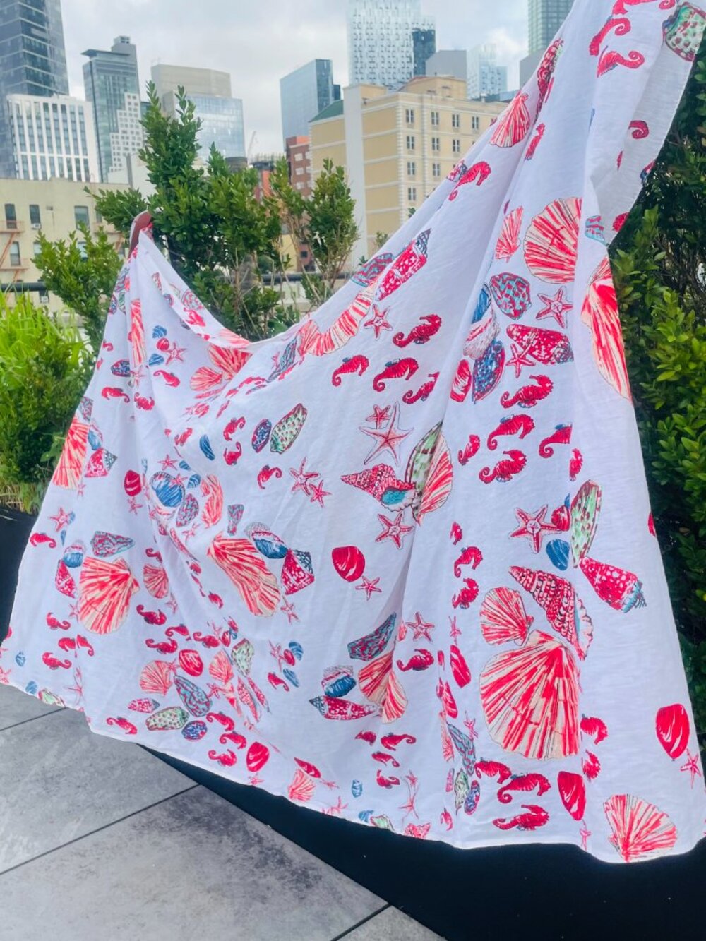 COLORI DI MARE Italian Beach-Themed Scarf Nautical Shell Motifs Pattern